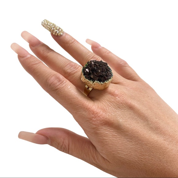 Jewelry - Natural agate crystal electroplate adjustable ring